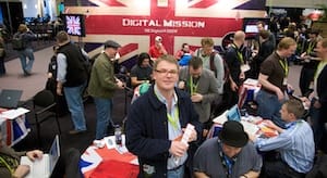 Digital Mission stand at SXSW '09 (that's me in the bowler hat)