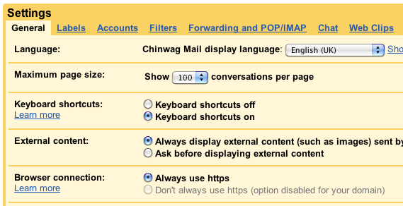 Gmail Settings Screenshot