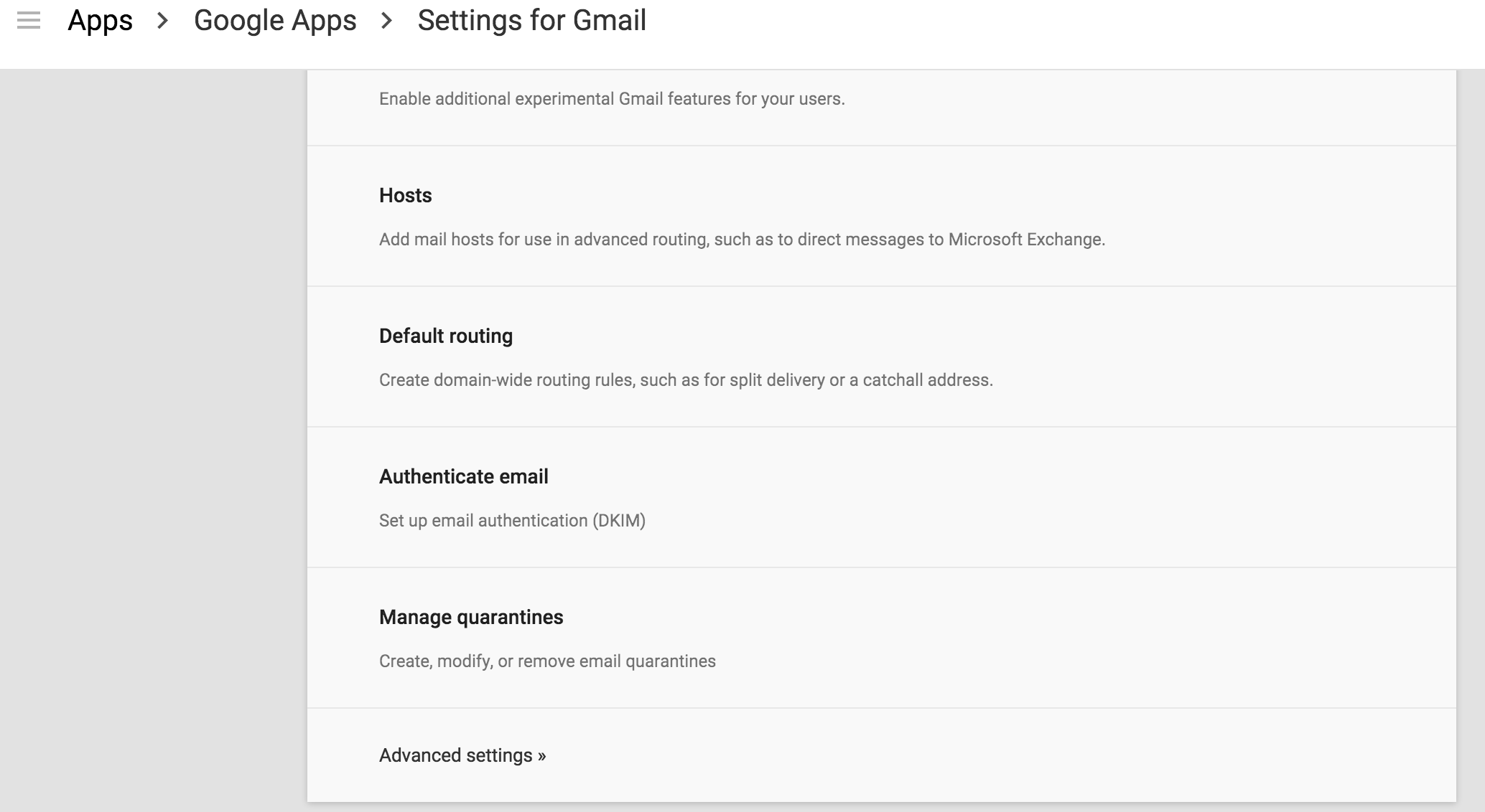 Google Apps - Gmail Settings - Advanced Settings