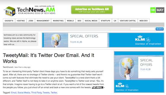KLM Advert on Technews.am
