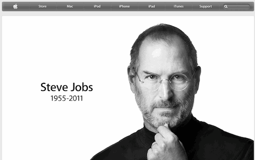 Steve Jobs - Screenshot of tribute on Apple.com Homepage