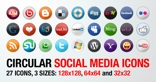 (New) 27 Circular Social Media Icons in 3 Sizes