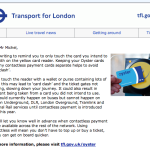 Card Clash Email from Transport for London